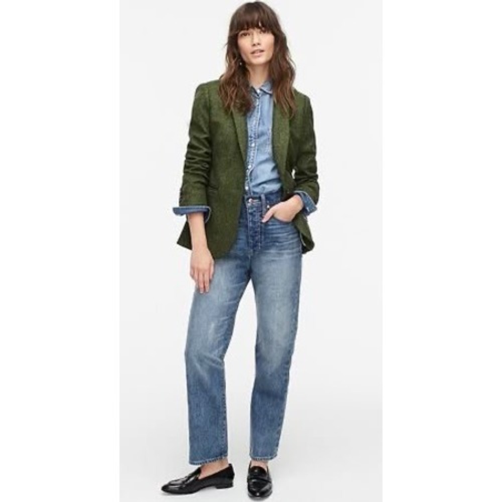J.Crew Parke Blazer 6 Green Herringbone Wool Donegal Fleck Single Breasted Coat